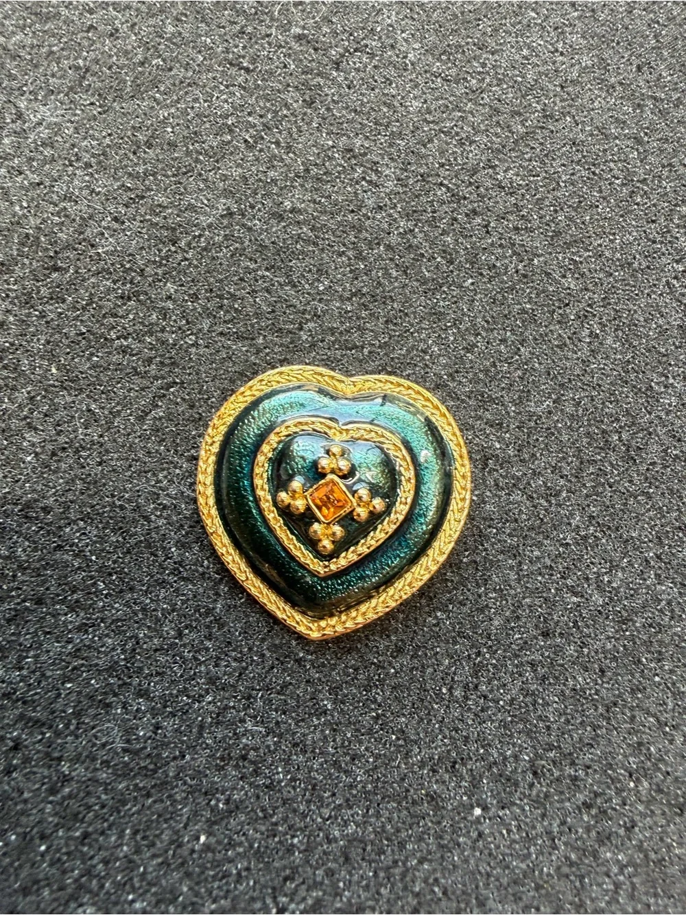 Vintage Heart Green Enamel Brooch